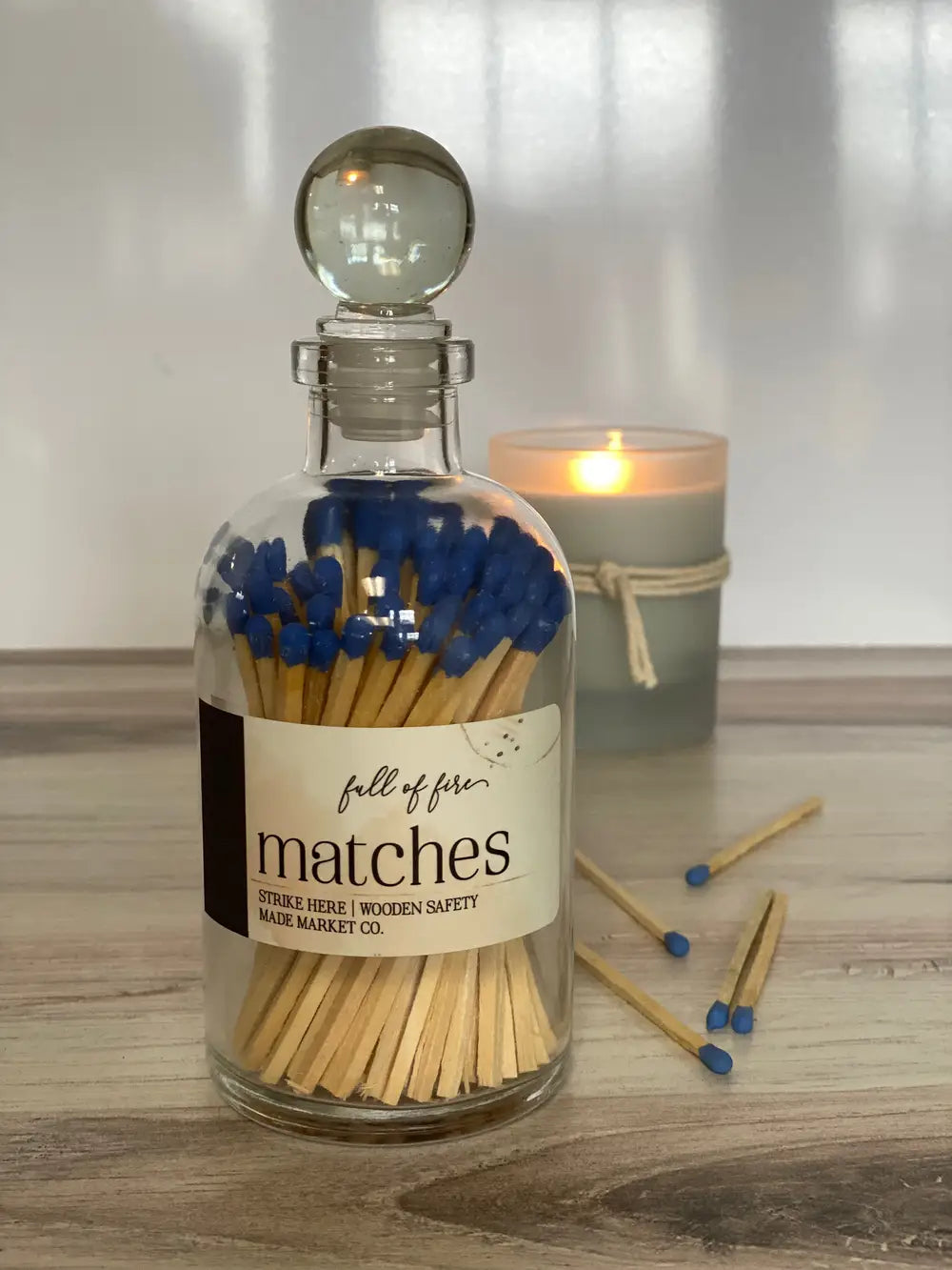 FULL OF FIRE WOODEN STICKS Large 6 1/2 inch Wooden matches, long stem wooden matches, color match sticks, bottled matches, bottled wooden matches, apothecary jar matches, vintage style matches