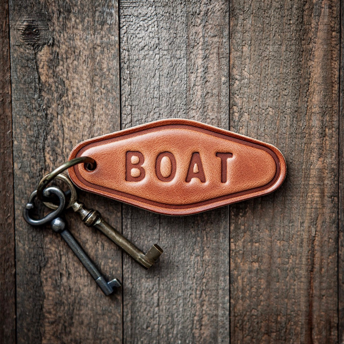 New! BOAT Hand-Stamped Leather Key Fob