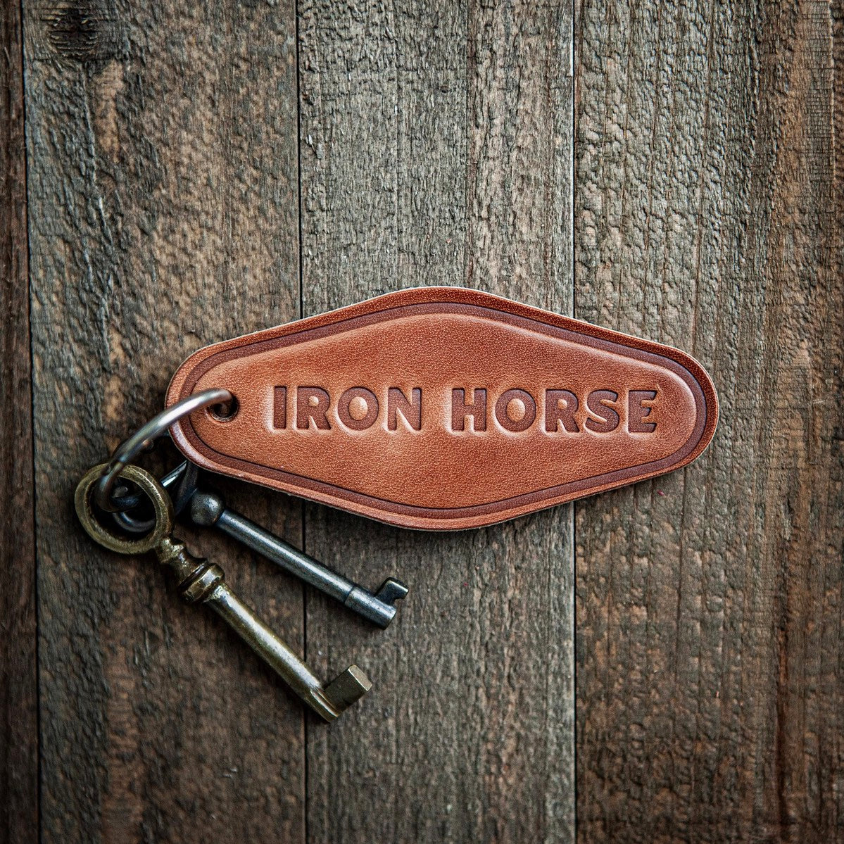 New! IRON HORSE Hand-Stamped Leather Key Fob