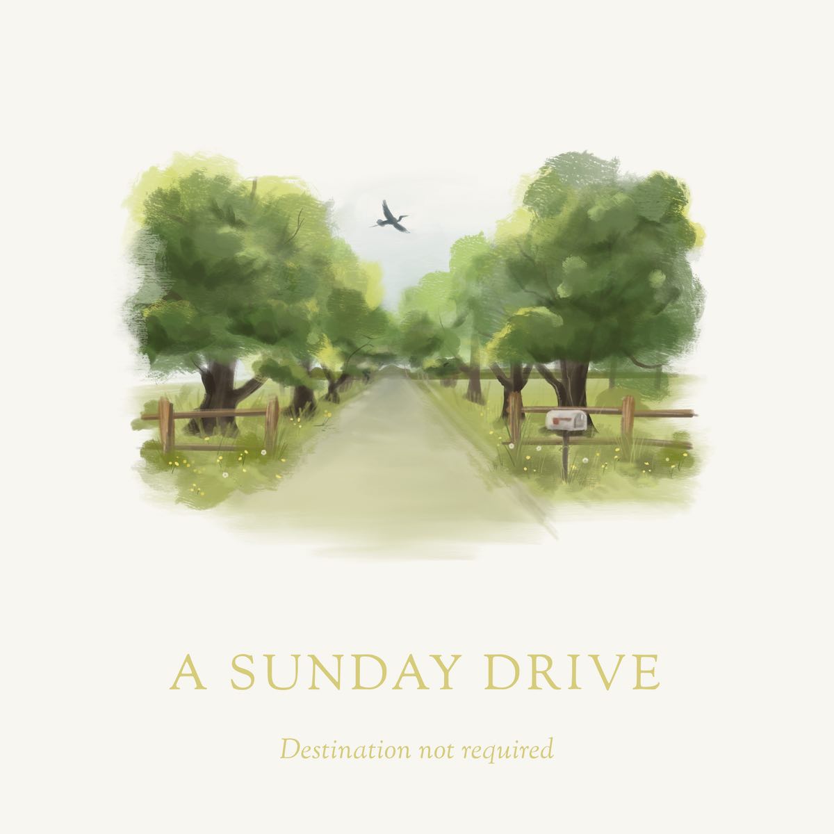 A Sunday Drive candle illustration. Showing a tree lined driveway from the eastern shore. Eastern Shore Co. hand poured in very small batches, Scented candle, coconut soy wax, coastal candle, eastern shore, Chesapeake Bay, luxury candle, hand-poured, Maryland, Virginia, candle gift, coastal gift, Spring candle scents, spring scents, floral candle, floral scents, Sunday Drive, spring blossoms, sweet grass, fresh air, spring air, honeysuckle scent