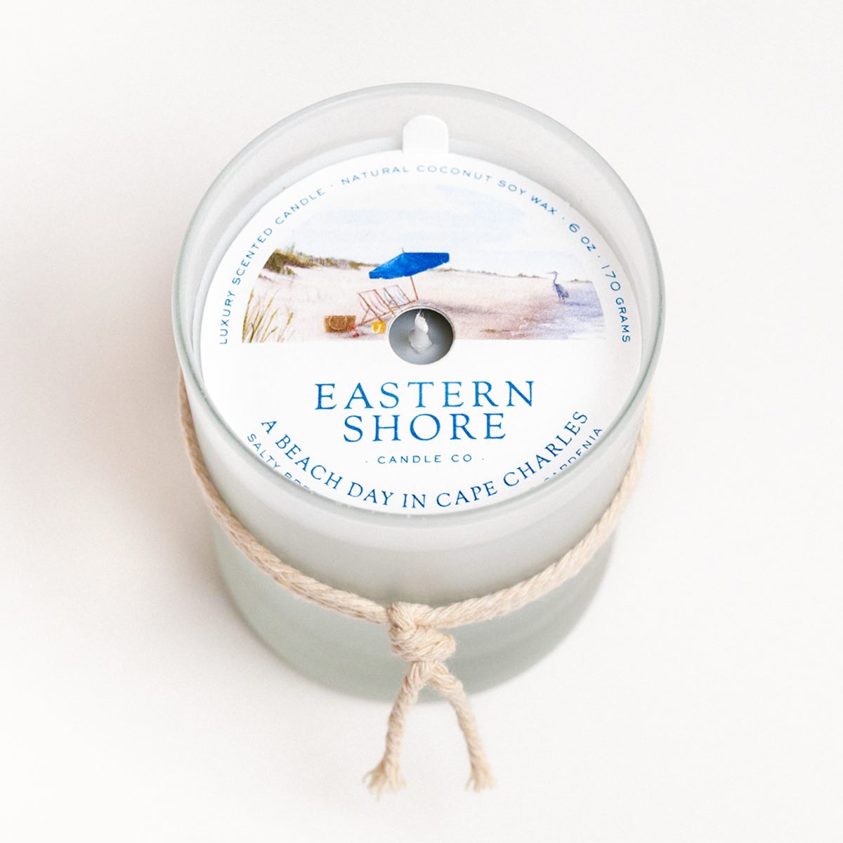 Beach Day in Cape Charles 6oz candle, Eastern Shore Co., gardenia, dune grass, sea breeze, Scented candle, coconut soy wax, coastal candle, candle gift, coastal gift, eastern shore, Chesapeake Bay, luxury candle, hand-poured in very small batches, Maryland, Virginia, Cape Charles Virginia, Beach day, beach candle, coastal candle, scented candle, eastern shore, Chesapeake Bay