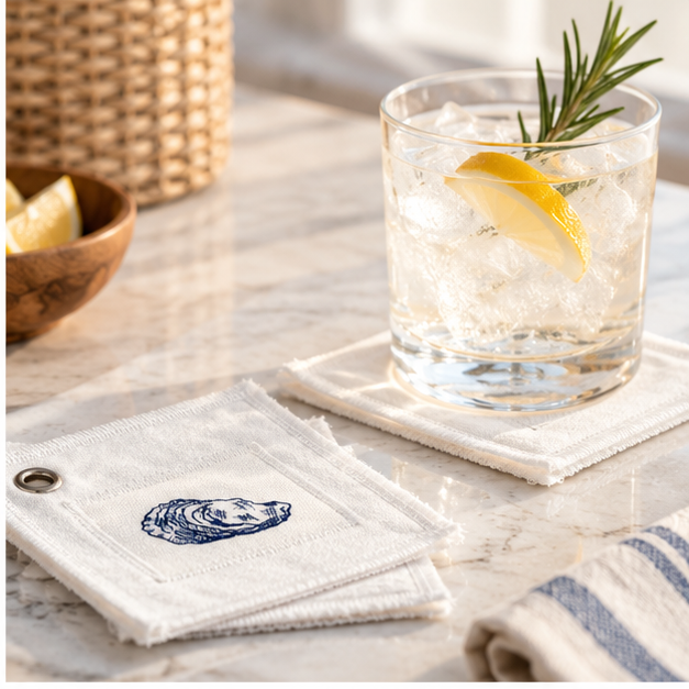 Coastal Canvas Oyster Coasters - Set of 4