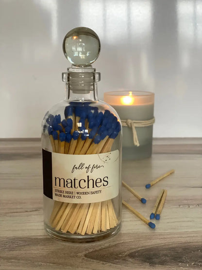 FULL OF FIRE WOODEN STICKS Large 6 1/2 inch Wooden matches, long stem wooden matches, color match sticks, bottled matches, bottled wooden matches, apothecary jar matches, vintage style matches