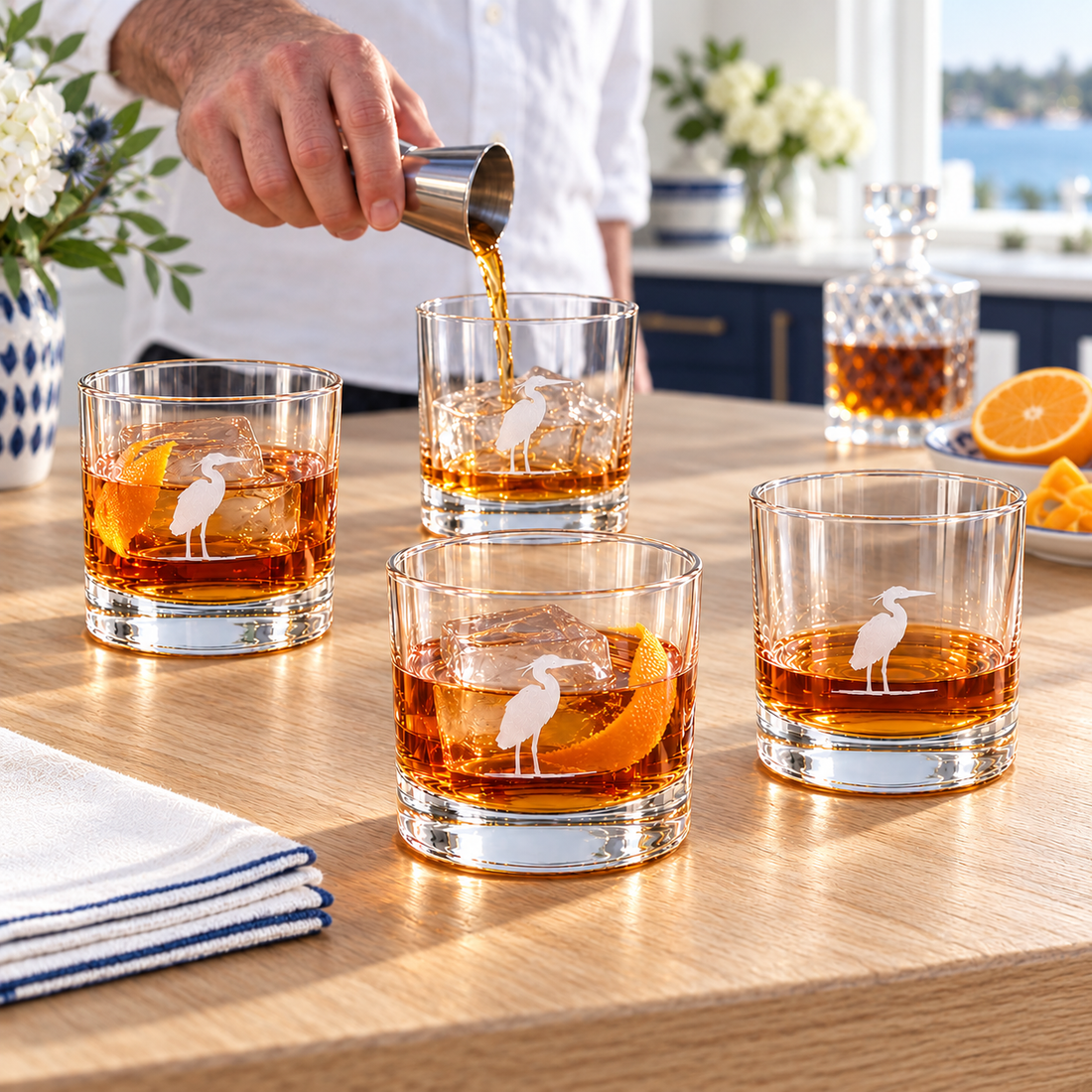 Custom Etched Heron Tumbler Glass Sets