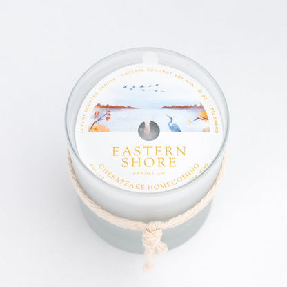 chesapeake bay candle, fall scent candle, cider, fall spice, chestnut candle, eastern shore candle, fall candle gifts