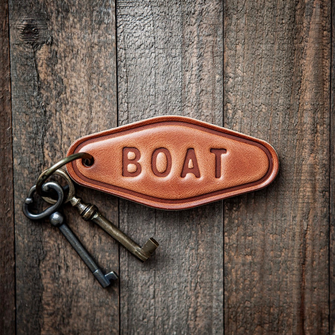New! BOAT Hand-Stamped Leather Key Fob