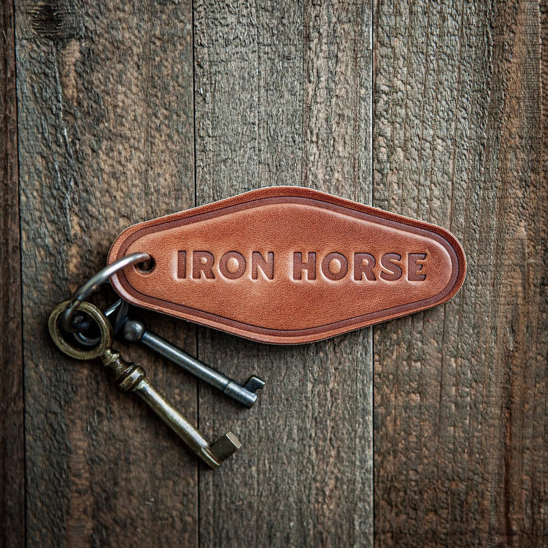 New! IRON HORSE Hand-Stamped Leather Key Fob