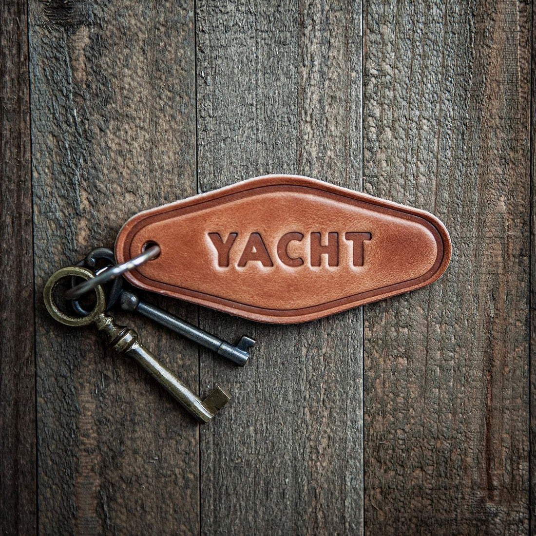 New! YACHT Hand-Stamped Leather Key Fob