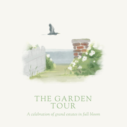 Illustration of a garden scene with a white picket fence, brick wall, and flowers, accompanied by text &