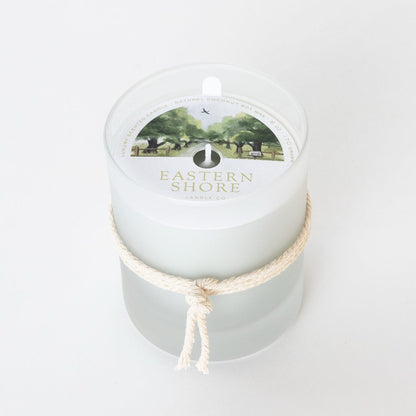 A Sunday Drive 6oz candle with dust cover, Eastern Shore Co. hand poured in very small batches, Scented candle, coconut soy wax, coastal candle, eastern shore, Chesapeake Bay, luxury candle, hand-poured, Maryland, Virginia, candle gift, coastal gift, Spring candle scents, spring scents, floral candle, floral scents, Sunday Drive, spring blossoms, sweet grass, fresh air, spring air, honeysuckle scent