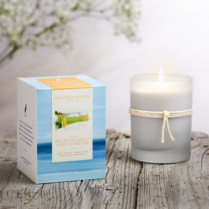 I Wish Brunch Could Last Forever 10oz Candle and Box, Eastern Shore Co, Brunch, champagne, citrus, orange, cheers, bridesmaid, wedding gift, bridesmaid gift, crisp citrus, sparkling champagne, brunch candle, Scented candle, coconut soy wax, coastal candle, eastern shore, Chesapeake Bay, luxury candle, hand-poured in very small batches, Maryland, Virginia