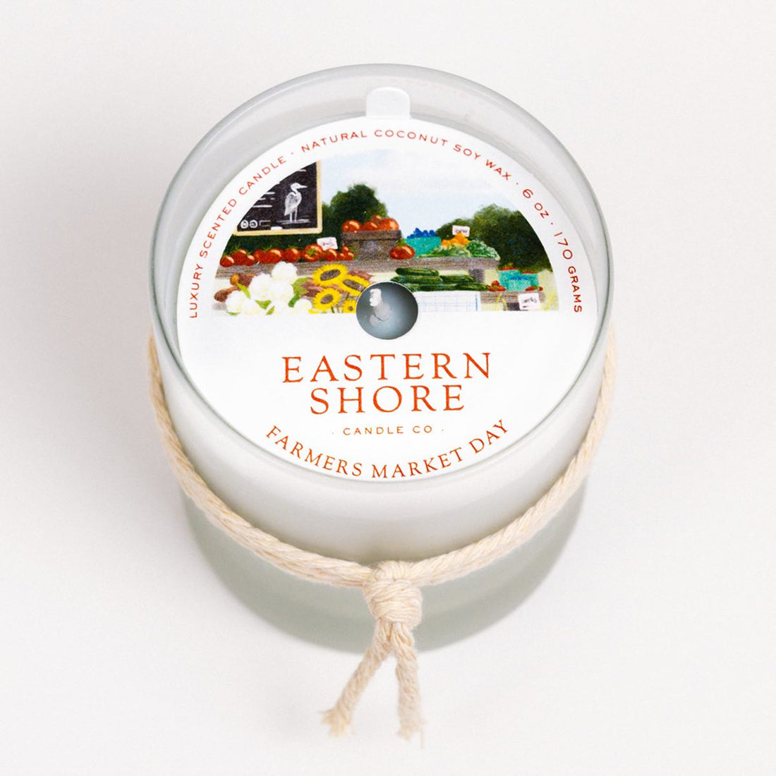 Farmers Market Day 6oz Candle with dust cover, Eastern Shore Co. Scented candle, coconut soy wax, coastal candle, eastern shore, Chesapeake Bay, luxury candle, hand-poured, Maryland, Virginia, candle gift, coastal gift, Farmers Market Day, Farmer’s Market, Farmers Market, Farm, Tomato scent, Tomato leaf, tomato leaf scent, herbal candle, eastern shore farm, fresh herbs, hand-poured in very small batches, Cambridge MD