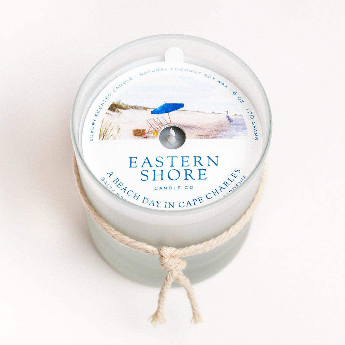 Beach Day in Cape Charles 6oz candle, Eastern Shore Co., gardenia, dune grass, sea breeze, Scented candle, coconut soy wax, coastal candle, candle gift, coastal gift, eastern shore, Chesapeake Bay, luxury candle, hand-poured in very small batches, Maryland, Virginia, Cape Charles Virginia, Beach day, beach candle, coastal candle, scented candle, eastern shore, Chesapeake Bay