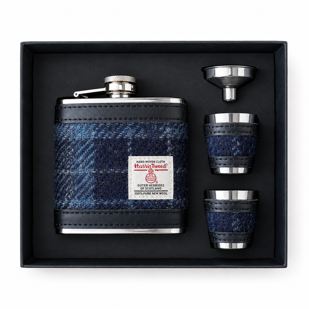 Harris Tweed Hip Flask &amp; Cups Gift Set