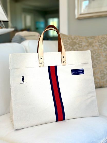 Large Box Tote Bag with Red Stripe
