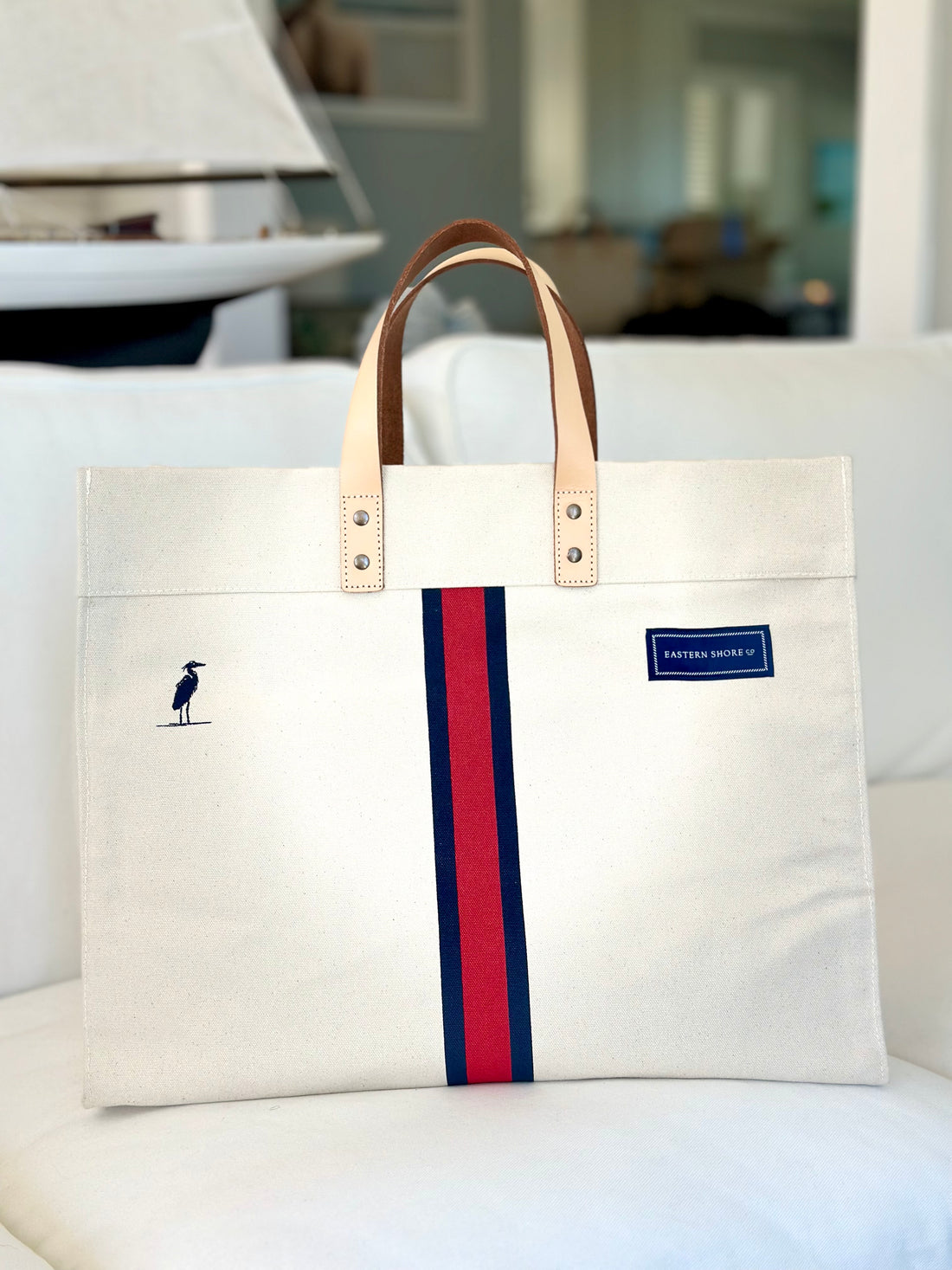 Large Box Tote Bag with Red Stripe