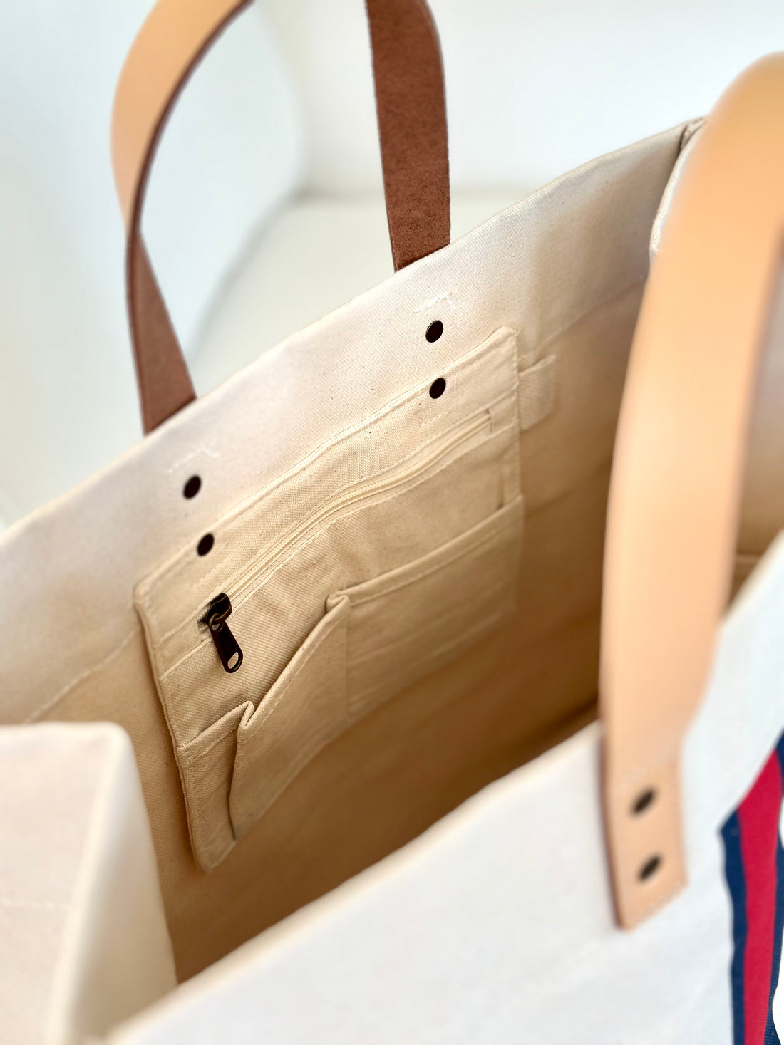 Large Box Tote Bag with Red Stripe