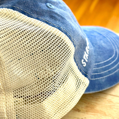 Blue nautical, coastal themed baseball cap with mesh back. Trucker hat. Dad hat. Eastern Shore hat.