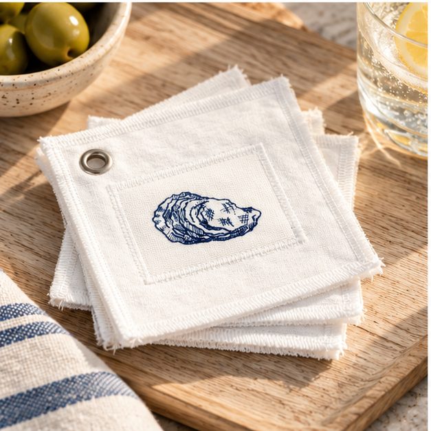 Coastal Canvas Oyster Coasters - Set of 4