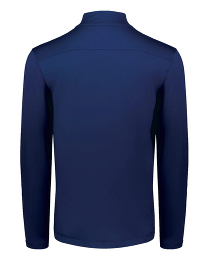 Navy long-sleeve athletic quarter zip with a small heron embroidered on chest. Three season quarter zip jacket. Pullover. Eastern Shore Co. Golf jacket, sailing jacket, boat jacket