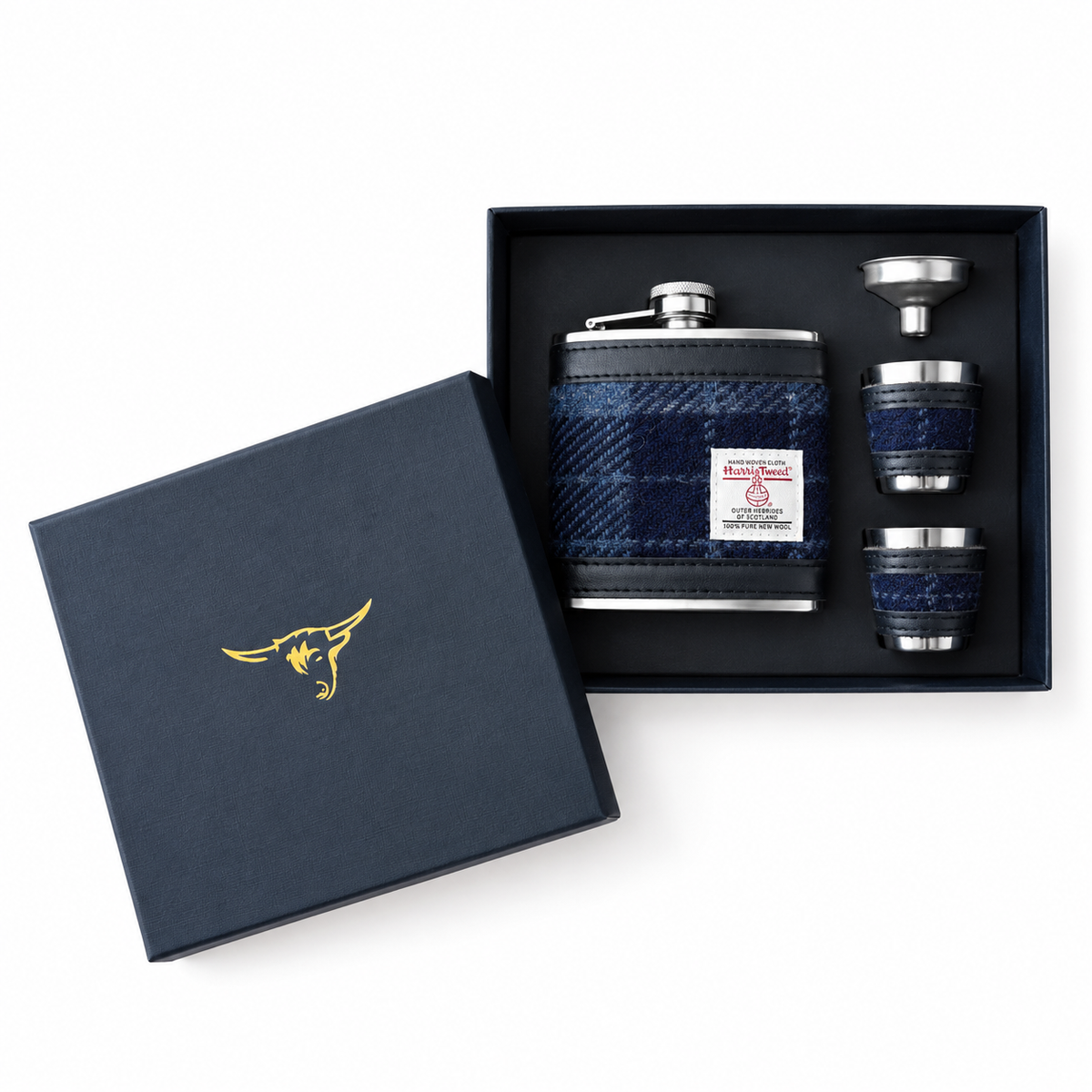 Harris Tweed Hip Flask &amp; Cups Gift Set